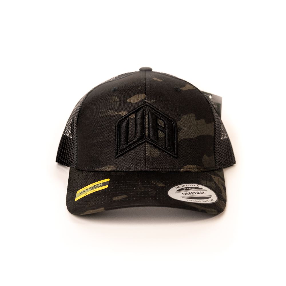 UA Black Multicam Hat With Black UA Logo